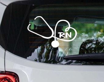 Sticker verpleegkundige, hartsticker verpleegkundige stethoscoop, RN autosticker, medische autoruitsticker, RN cadeau voor verpleegkundigen, stethoscoopsticker