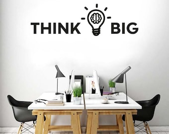 Naklejka ścienna „Think Big”, motywująca dekoracja biura, naklejka winylowa z inspirującym cytatem, nowoczesna dekoracja ścienna do biura, naklejka z pozytywną afirmacją