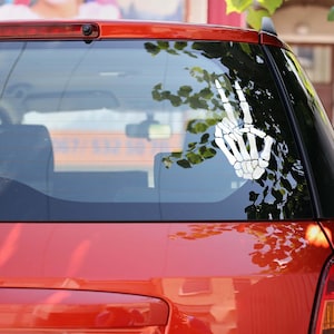 Peace Sign Skeleton Hand Car Decal, Spooky Gothic Vinyl Sticker, Halloween Car Window Sticker, Horror Creepy Hand Decal, Decal for Car