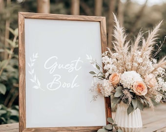 Rustic Guest Book Sign, Wedding Guest Book Table Decor, Boho Floral Signage, Reception Guestbook Display, Modern Minimalist Wedding Signs