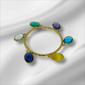 Vergoldeter Statement Armreif: Multi Quartz Cut Edelstein Armreif Messing Schmuck Geschenk für sie