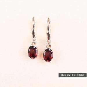 Oval Ruby Leverback Earrings | Sterling Silver July Birthstone