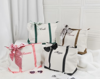 Custom Text Embroidered Canvas Tote Bag, Bachelorette Gift, Beach Bag，Personalized gifts