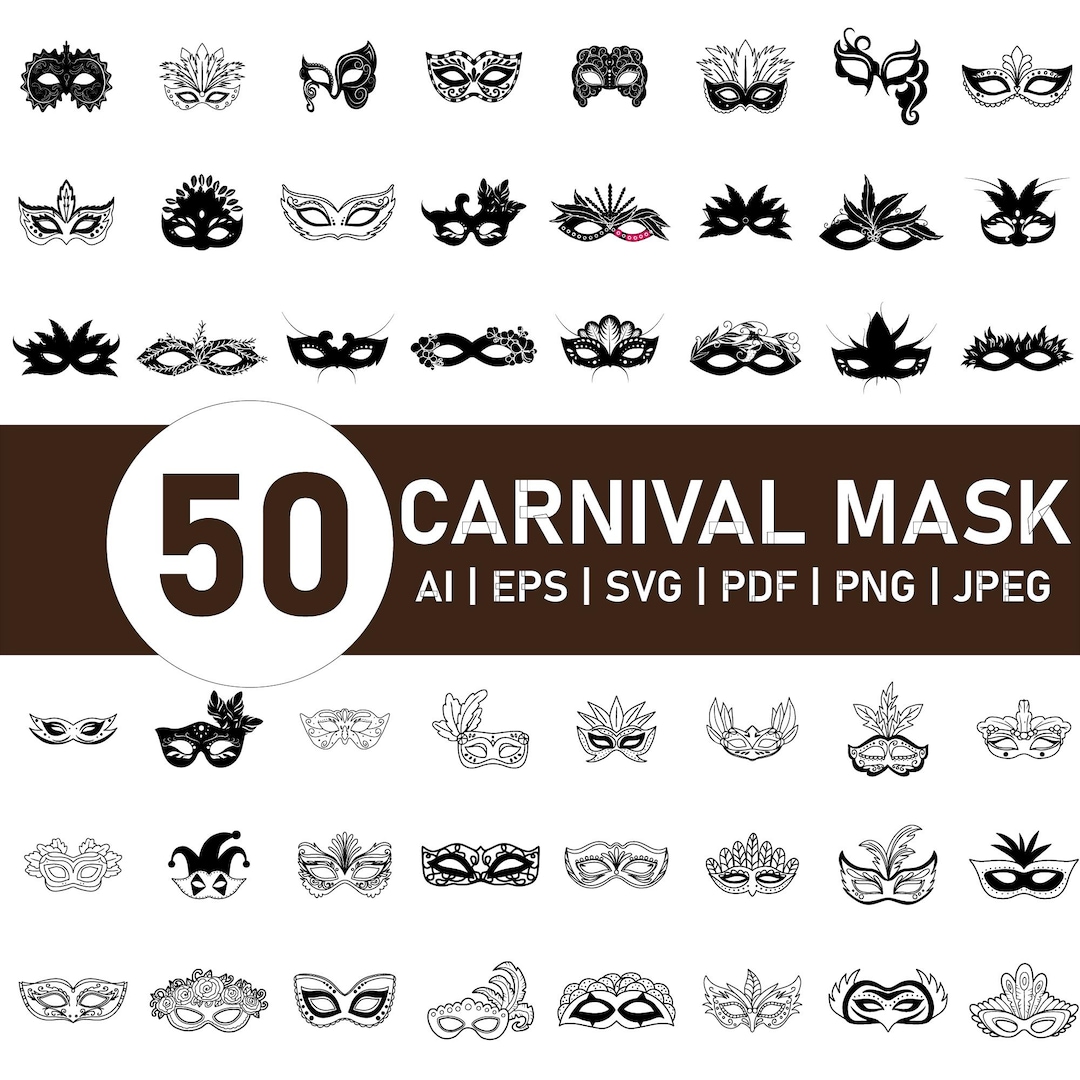 50 Carnival Mask SVG Bundle, Masquerade, Venetian and Mardi Gras Mask ...