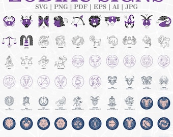 Sterrenbeeld SVG-bundel | Ontwerpen voor hemelhoroscoop en astrologie | Sterrenbeeld en sterrenbeeld gesneden bestanden voor de Cricut en Silhouette