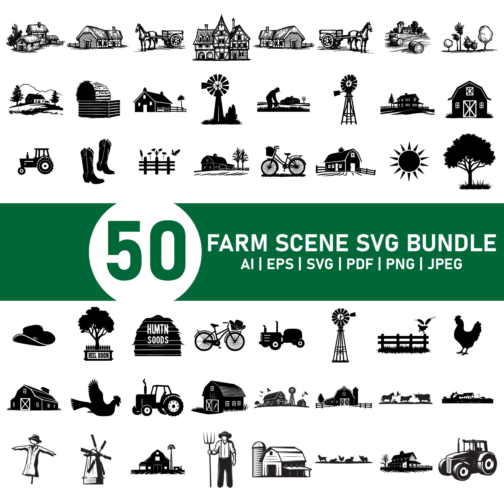 Svg Rural Area 50 Farm Scene SVG Bundle, Farm and Farmhouse Clipart Designs, Rural ...