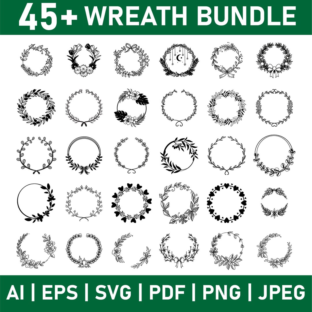 45+ Floral Wreath SVG Bundle, Wedding Circle Frames, Laurel & Botanical ...