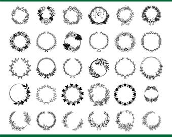 45+ Blumenkranz SVG-Bundle, Hochzeitskreise, Lorbeer- und Pflanzenkränze, Monogrammdateien für Cricut, Blumenkranz SVG