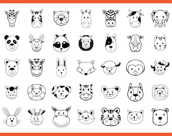 50 Animal Faces SVG Bundle | Cute Kawaii Forest & Farm Animal Faces | Cartoon Animal Clipart SVG PNG for Cricut And Printable Designs