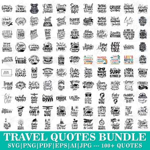 100+ rese-SVG-paket, äventyrs- och semestercitatdesigner, flygplan, bagage och kamera clipart, Cricut- och silhuettklippfiler.
