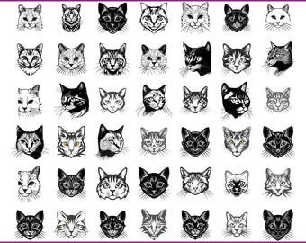 50+ Cat Head SVG Bundle | Complete Cat Breeds Clipart PNG DXF | Peeking Cat Silhouettes for Cricut and Laser Cut, Cat Clipart png