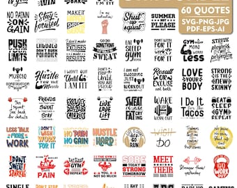 60 GYM SVG Bundle | Funny Gym and Fitness Quotes | Motivational Exercise and Sport Designs for Cricut and Silhouette | Instant Download