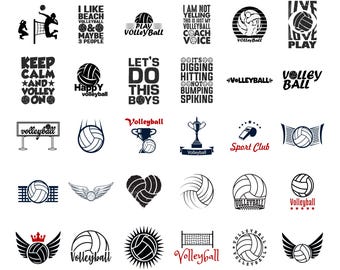 Paquete de 40 SVG de voleibol / Diseños de jugador de voleibol, pelota, corazón y mamá / Archivos de corte de imágenes prediseñadas deportivas para Cricut y Silhouette, PNG de voleibol,
