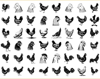 50+ Clipart Chicken SVG Bundle| Crazy Hen & Rooster Farm Animal Designs | Chicken Clipart for Cricut PNG DXF  Farm Animal Svg,