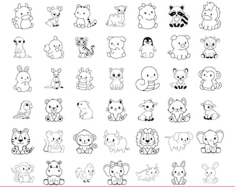 60+ süßes Baby Bauernhof Tier SVG Bundle | Doodle, Safari & Waldtiere | Kawaii Tier Clipart SVG PNG für Cricut und Kinderzimmer Designs