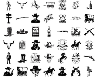 50+ Western SVG Clipart Bundle Cowboy Cowgirl Silhouette Wild West Rodeo Boots Hats Cut Files for Cricut Sublimation Cowboy SVG Bundle,