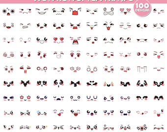 100 Kawaii Emotion Faces SVG Bundle | Cartoon and Cute Emoji Clipart | Anime Expression and Funny Face Designs for Cricut and Silhouette