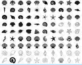 100 Seashell SVG Bundle | Beach and Ocean Clipart | Layered, Outline and Silhouette Shell Designs for Cricut and Silhouette | Clip Art