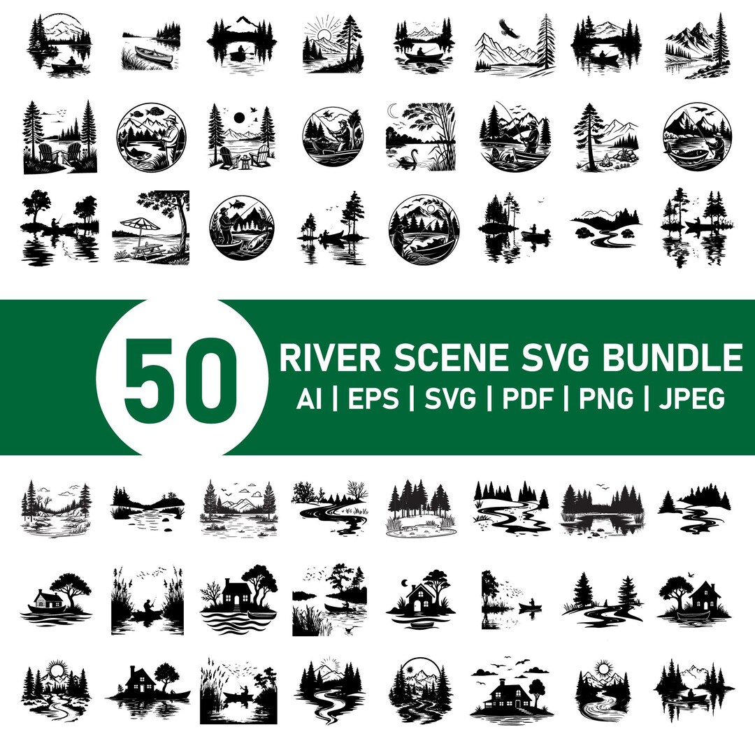 50 River Scene SVG Bundle, Landscape and Nature Clipart, Forest ...