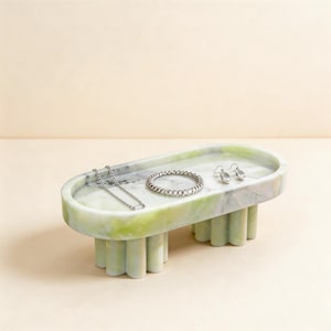 Handcrafted Fluted Pedestal Marble footed Tray, Modern Home Decor for Bathroom