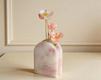 Vase livre fait main en marbre rose pour décor de fleurs - Décoration d'intérieur vintage pour centres de table