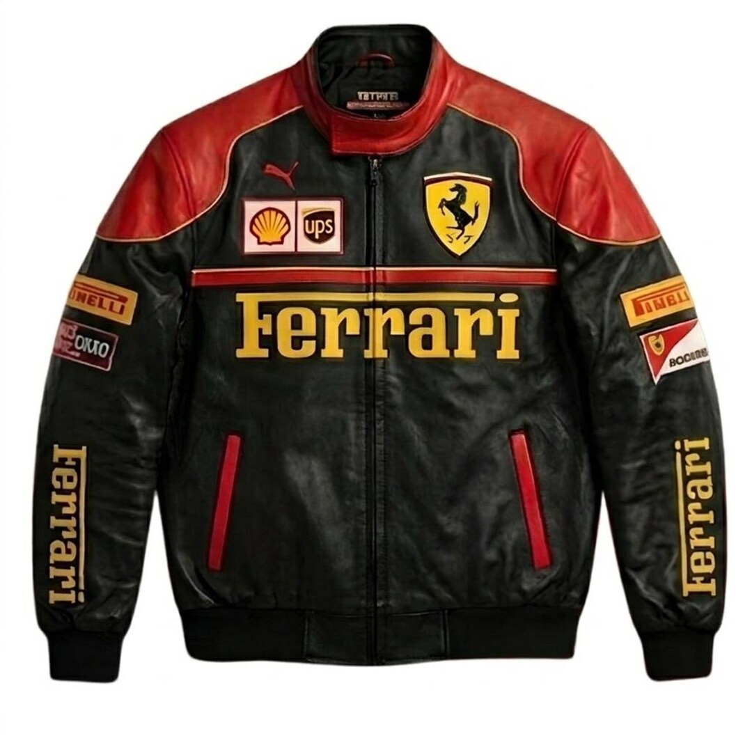 Car Racing Leather Jacket Handmade Unisex F1 Racing Leather Motorbike Jacket | Ferrari Style Moto ...