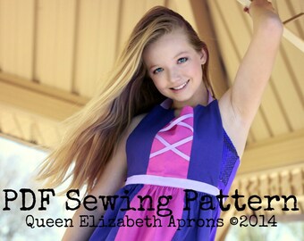 RAPUNZEL Tangled Princess Halloween Costume Apron PDF sewing PATTERN. Girls sizes 9-12 and Teens/ Women 0-12 Dress up Birthday Party Cosplay