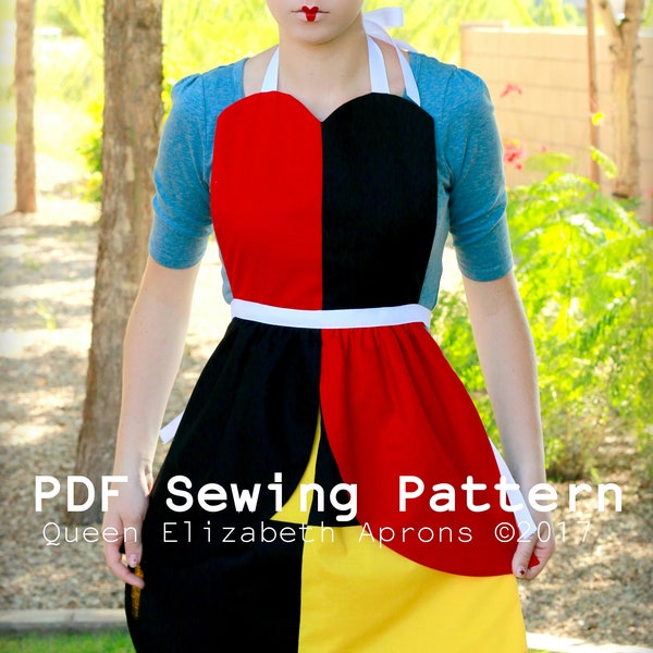 QUEEN of HEARTS Alice in Wonderland Costume Apron PDF Sewing pattern. Girls size 9-12 Teens Women 0- 12 Tea Party