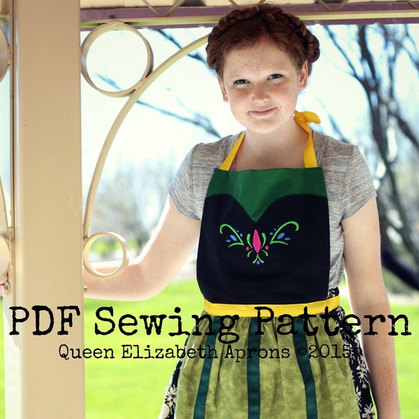 Coronation ANNA Frozen Princess Halloween Costume Apron PDF Sewing PATTERN. Girls size 9-12 and Teens/ Women 0-12 Birthday Party Dress up