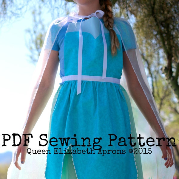 ELSA Frozen Ice Queen Princess Halloween Costume Apron PDF Sewing PATTERN. Girls size 9-12 and Teens/ Women 0-12 Birthday Party Outfit Play