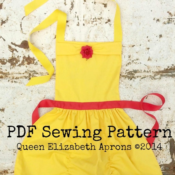 BELLE Beauty and the Beast Princess Child Halloween Costume Apron PDF Sewing PATTERN. Girls size 2-8 Birthday Party Dress up Photo prop Play