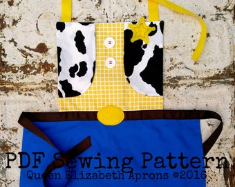 WOODY TOY STORY Halloween Cowboy Costume Apron Pdf Sewing Pattern. Fits sz 2-8 Child Children Dress up Play Birthday Party Family Cosplay