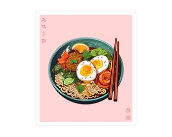 Pegatina brillante para tazón de ramen – Calcomanía con diseño de fideos japoneses
