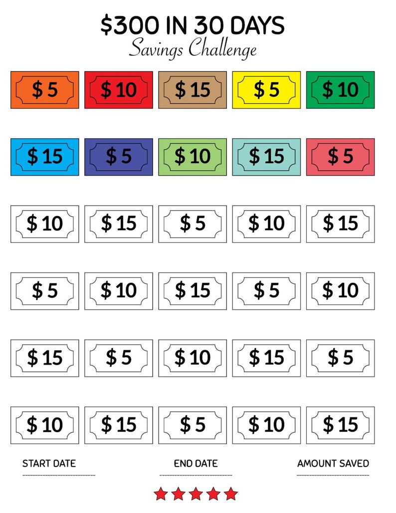 5 Dollar Savings Challenge Printable Save 300 Dollar Money Tracker ...