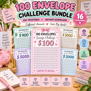 100 Envelope Savings Challenge Bundle 16 Printable PDF Versions Money Saving Challenge Budget Binder Inserts Instant Download