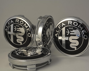 4 enjoliveurs de roue Alfa Romeo 60 mm en alliage noir et argent, compatibles avec Giulia, Stelvio, Giulietta et MiTo, qualité supérieure.