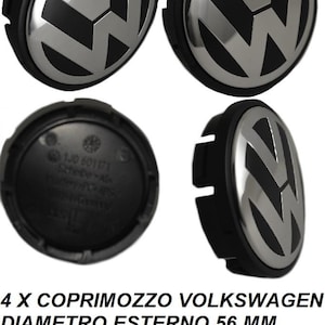 4 Tappi coprimozzo VOLKSWAGEN Diametro 56 mm Nero Logo VW Cromato tappo copri mozzo cerchi in lega Borchia Coppa centro ruota 1J0 601 171