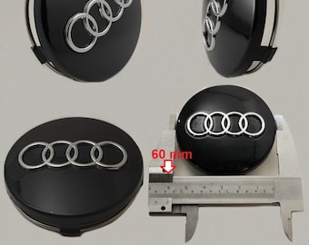 4 Tappi Coprimozzo Audi 60 mm Nero lucido tappo stemma cerchi in lega coppetta ruota borchie ruote logo audi serie A3 A4 A5 A6 A7 S5 S6 S7