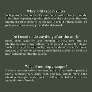 May include: A dark green graphic with the title "Q&A" in white. The text answers questions about results, aftercare, and adjustments. The bottom of the graphic reads "Spell by AGATHA".