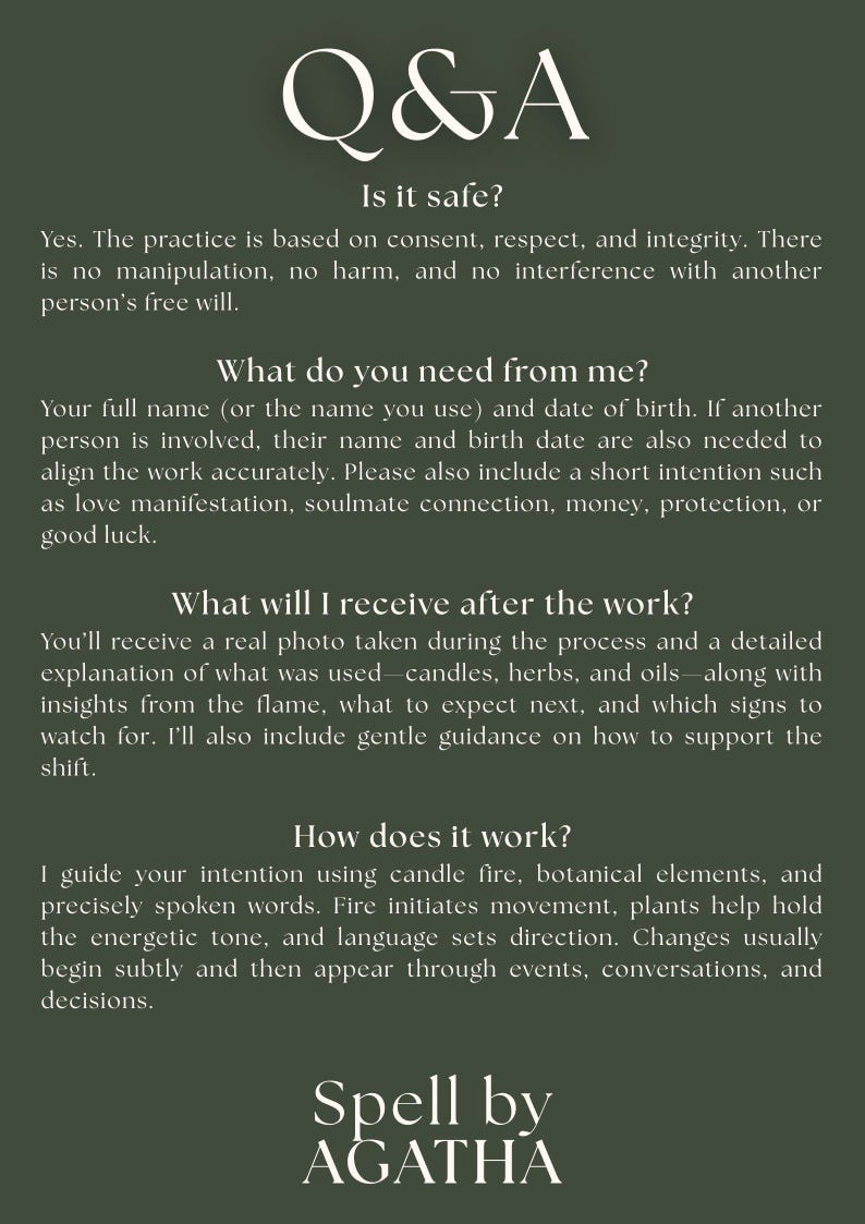 May include: Dark green graphic with white text. The text reads "Q&A" and "Spell by AGATHA". The image provides information about a practice, including safety, requirements, and process details.