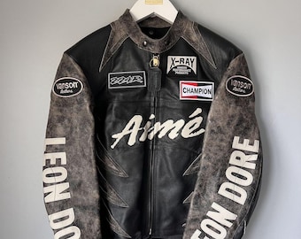 Aimé Leon Dore x Vanson leren distressed motorjack