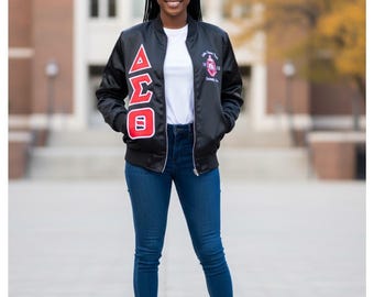 Delta Sigma Theta Custom Greek Jacket, Satin Greek Letter Jacket, Personalized Sorority Jacket, Fraternity Line Jacket,Greek Clothing,