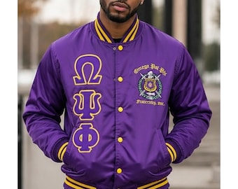 Omega Psi Phi Custom Greek Jacket, Satin Greek Letter Jacket, Personalized Sorority Jacket, Fraternity Line Jacket,Greek Clothing,