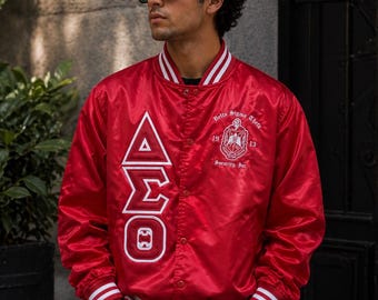 Delta Sigma Theta Custom Greek Jacket, Satin Greek Letter Jacket, Personalized Sorority Jacket, Fraternity Line Jacket,Greek Clothing,