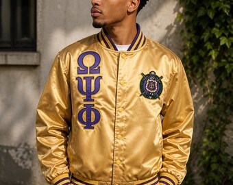 Omega Psi Phi Custom Greek Jacket, Satin Greek Letter Jacket, Personalized Sorority Jacket, Fraternity Line Jacket,Greek Clothing,