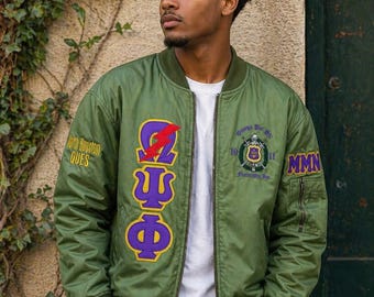 Omega Psi Phi Custom Greek Jacket, Satin Greek Letter Jacket, Personalized Sorority Jacket, Fraternity Line Jacket,Greek Clothing,