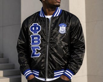 Phi Beta Sigma Custom Greek Jacket, Satin Greek Letter Jacket, Personalized Sorority Jacket, Fraternity Line Jacket,Greek Clothing,