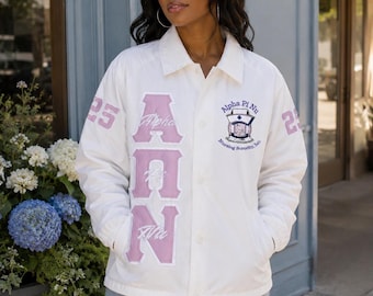 Alpha Pi Nu Greek Line Jacket | Greek Nylon Jacket | Sorority Fraternity Jacket | Greek Life Bomber Jacket | Personalized Greek Jacket
