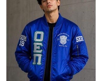 Omicron Epsilon Pi Custom Greek Jacket, Satin Greek Letter Jacket, Personalized Sorority Jacket, Fraternity Line Jacket,Greek Clothing,