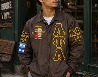 Lambda Upsilon Lambda Greek Line Jacket | Greek Nylon Jacket | Sorority Fraternity Jacket | Greek Life Bomber Jacket |